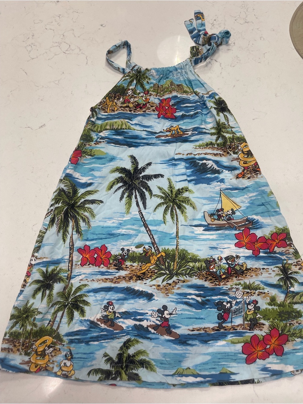 Disney Parks Tori Richard Girls Dress XS 4-5 Hawaiian Mickey Minnie Pluto Aulani